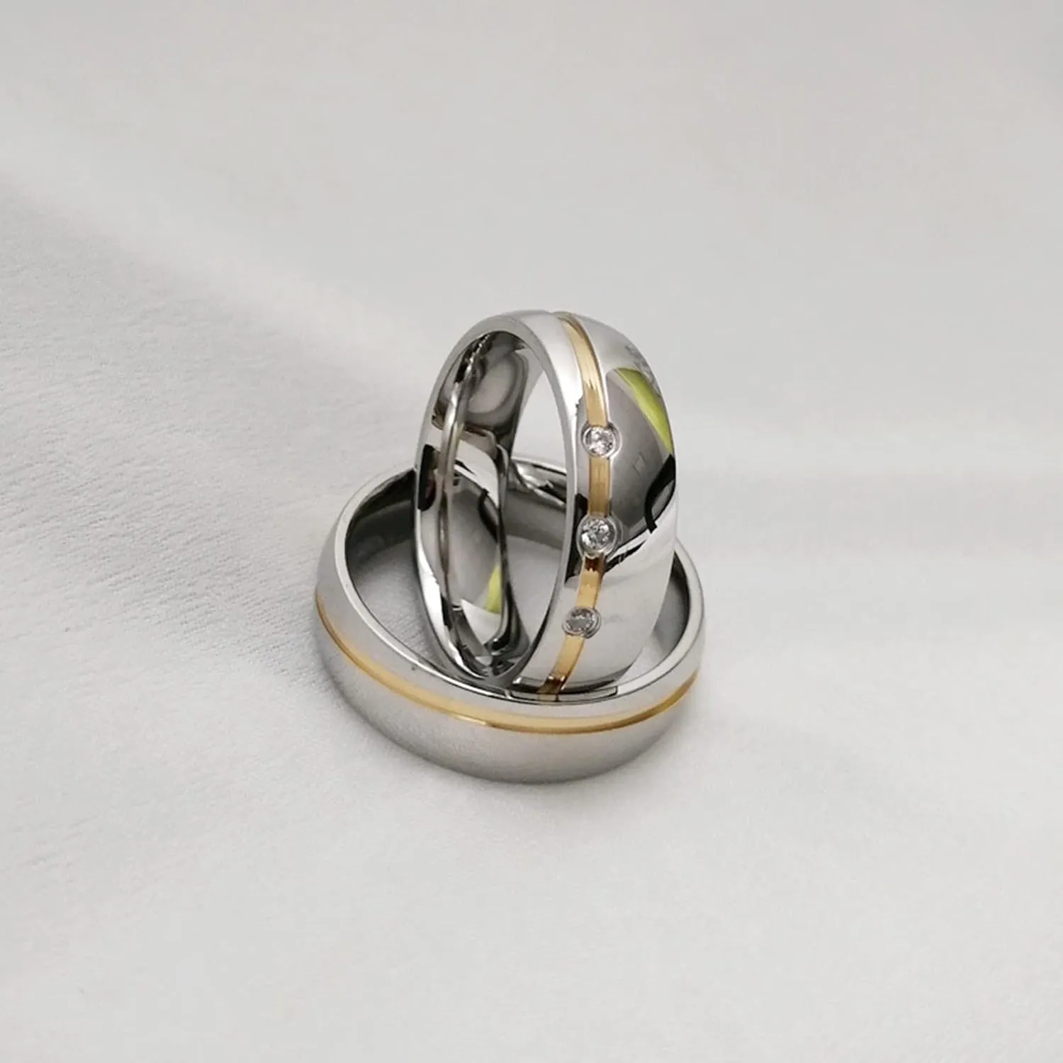 Engagement Rings, 6MM Stainless Steel Couple Ring Silver Gold Two Tone Jewelry Wedding Anniversary Rings