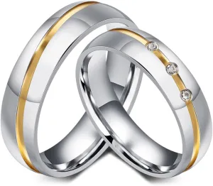 Engagement Rings, 6MM Stainless Steel Couple Ring Silver Gold Two Tone Jewelry Wedding Anniversary Rings
