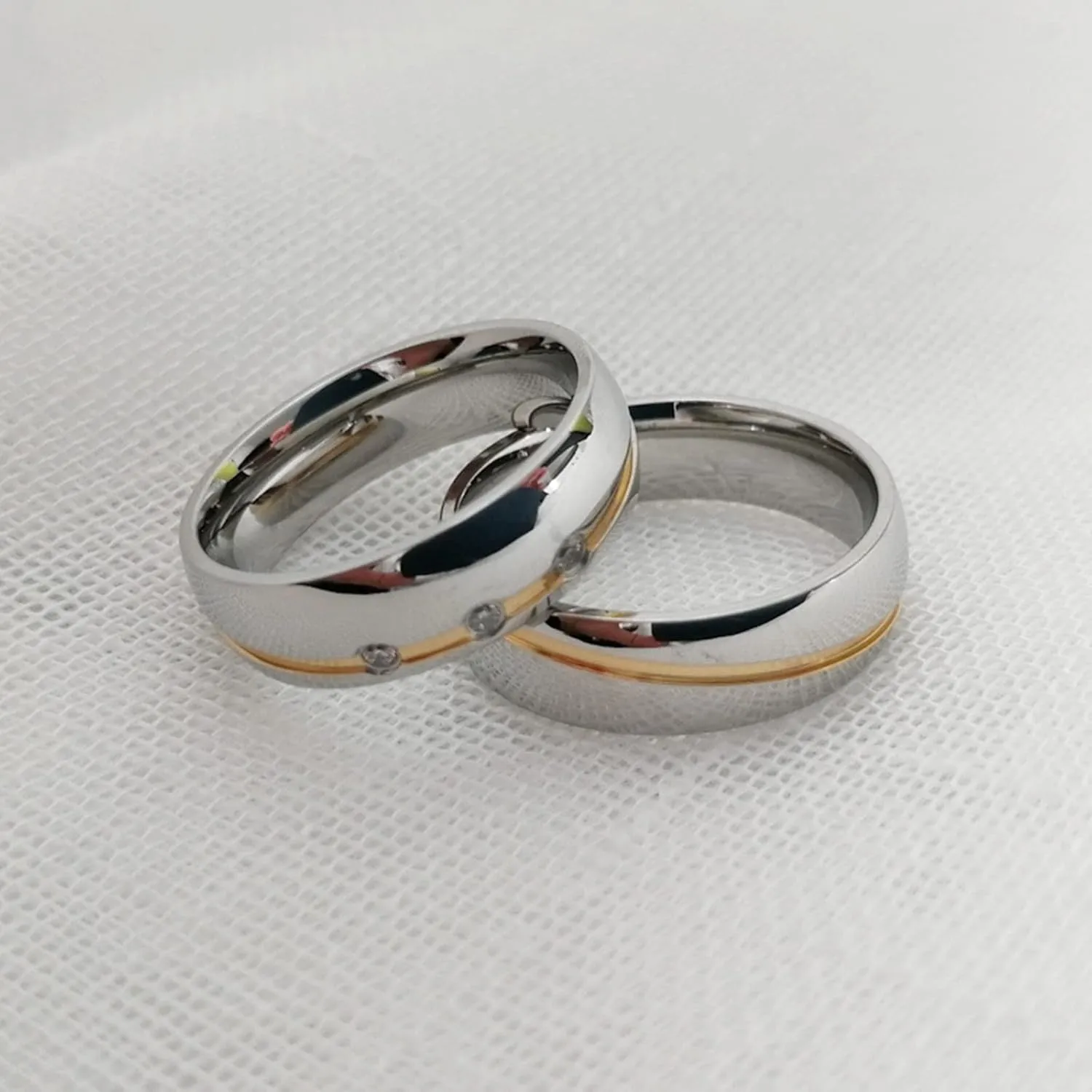 Engagement Rings, 6MM Stainless Steel Couple Ring Silver Gold Two Tone Jewelry Wedding Anniversary Rings