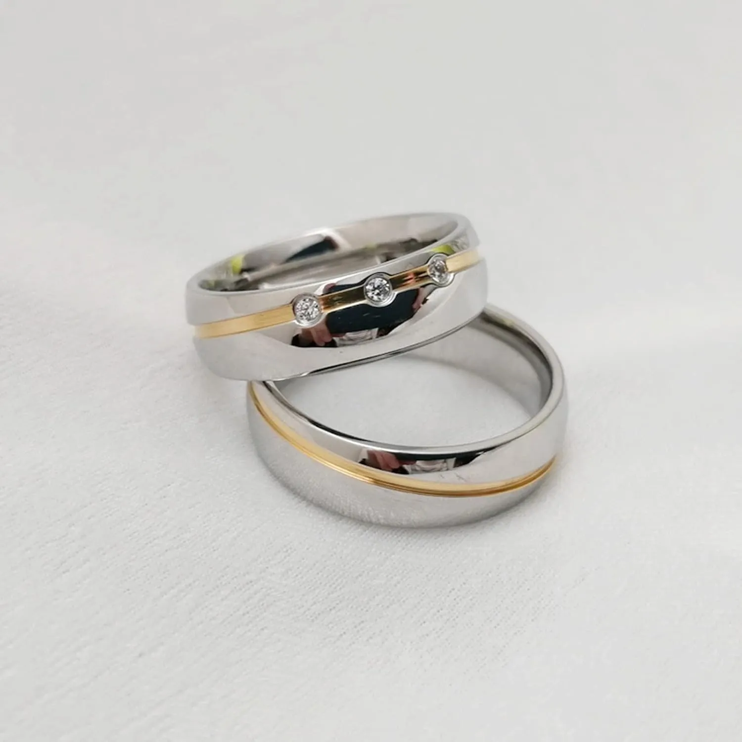 Engagement Rings, 6MM Stainless Steel Couple Ring Silver Gold Two Tone Jewelry Wedding Anniversary Rings