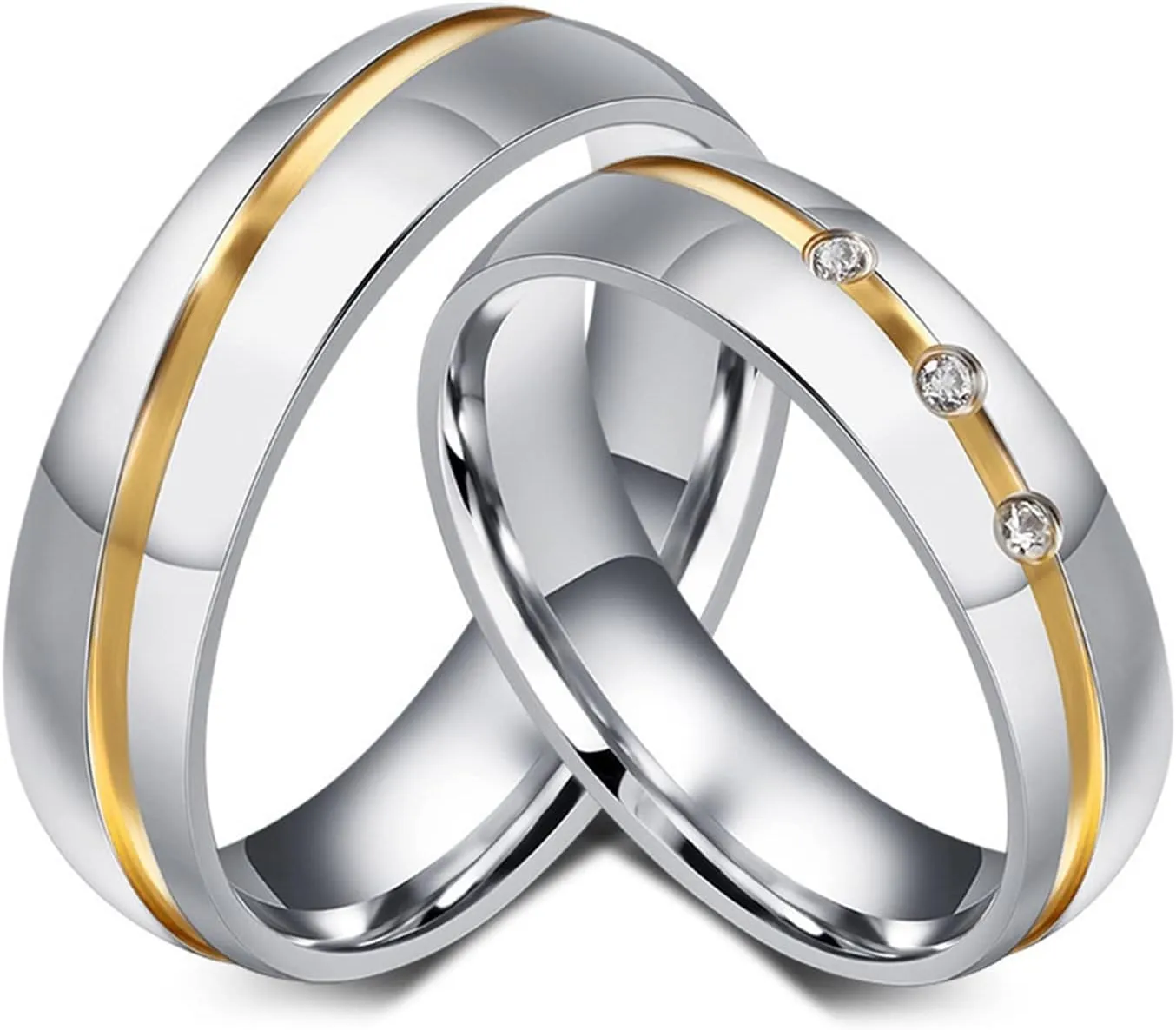 Engagement Rings, 6MM Stainless Steel Couple Ring Silver Gold Two Tone Jewelry Wedding Anniversary Rings