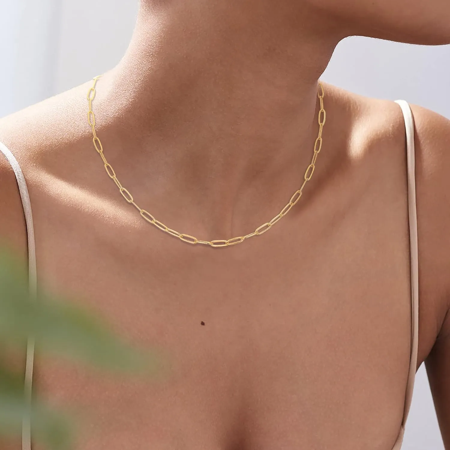 EVER FAITH Layered Initial Pendant Choker Necklaces, Simple Cute Hexagon Letter Paperclip Chain Necklace for Women Jewelry Gifts