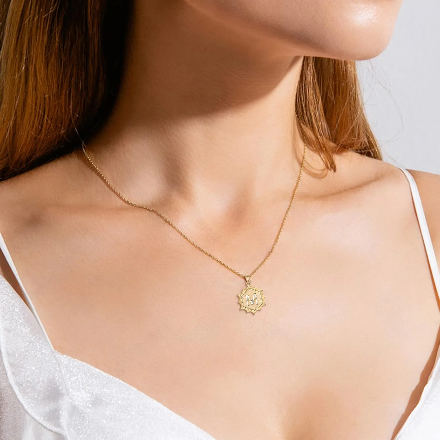 EVER FAITH Layered Initial Pendant Choker Necklaces, Simple Cute Hexagon Letter Paperclip Chain Necklace for Women Jewelry Gifts