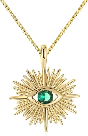 Evil Eye Necklace 18K Gold Plated Necklaces Dainty Sunflower Coin Pendant Thin Gold Chain Cute Smiley Face Beaded Choker Herringbone Necklaces for Women Girls by OXOXEYE