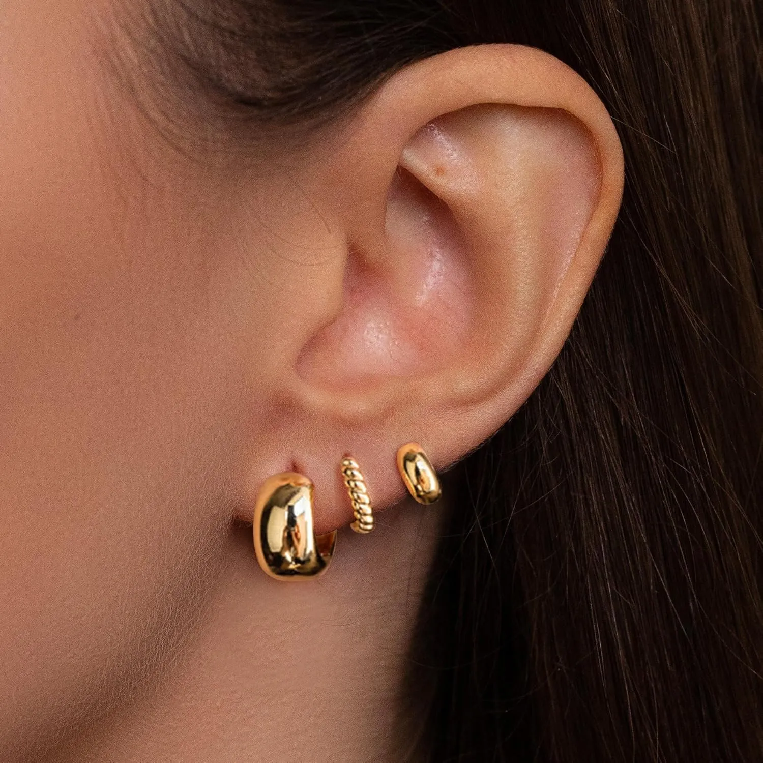 Ewrkbr 14k Gold Plated Pearl Hoop Earrings for Women - Dainty Huggie Stacks, Hypoallergenic Cute Cartilage Studs, Trendy Fashion Jewelry