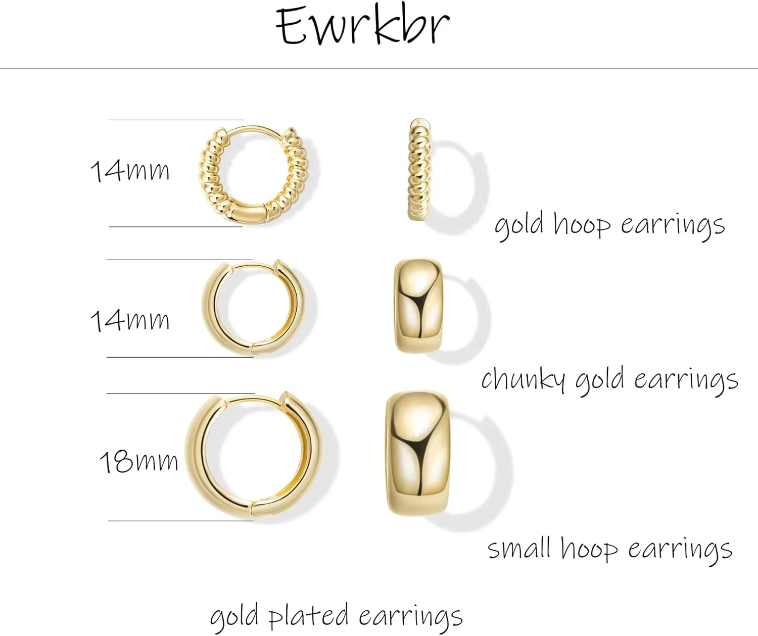 Ewrkbr 14k Gold Plated Pearl Hoop Earrings for Women - Dainty Huggie Stacks, Hypoallergenic Cute Cartilage Studs, Trendy Fashion Jewelry