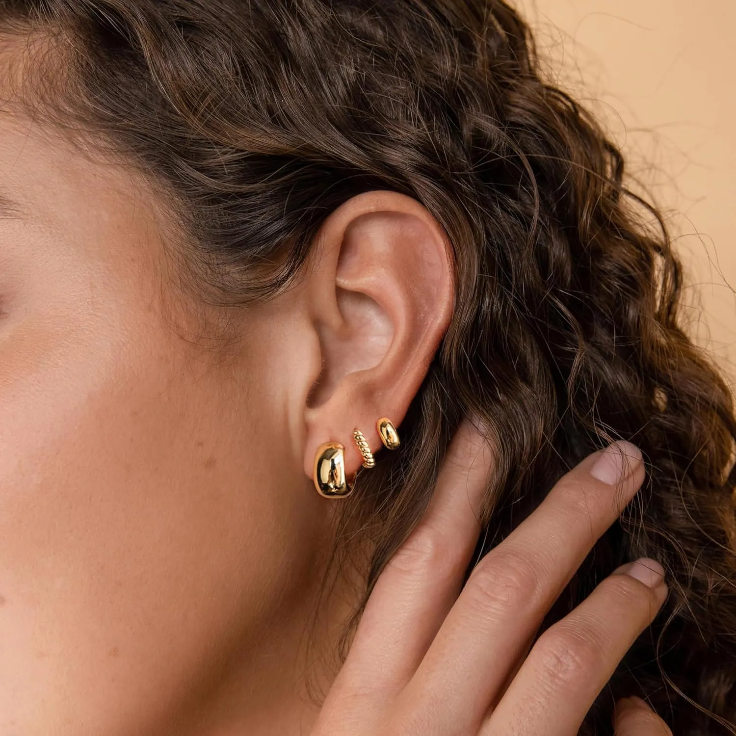 Ewrkbr 14k Gold Plated Pearl Hoop Earrings for Women - Dainty Huggie Stacks, Hypoallergenic Cute Cartilage Studs, Trendy Fashion Jewelry