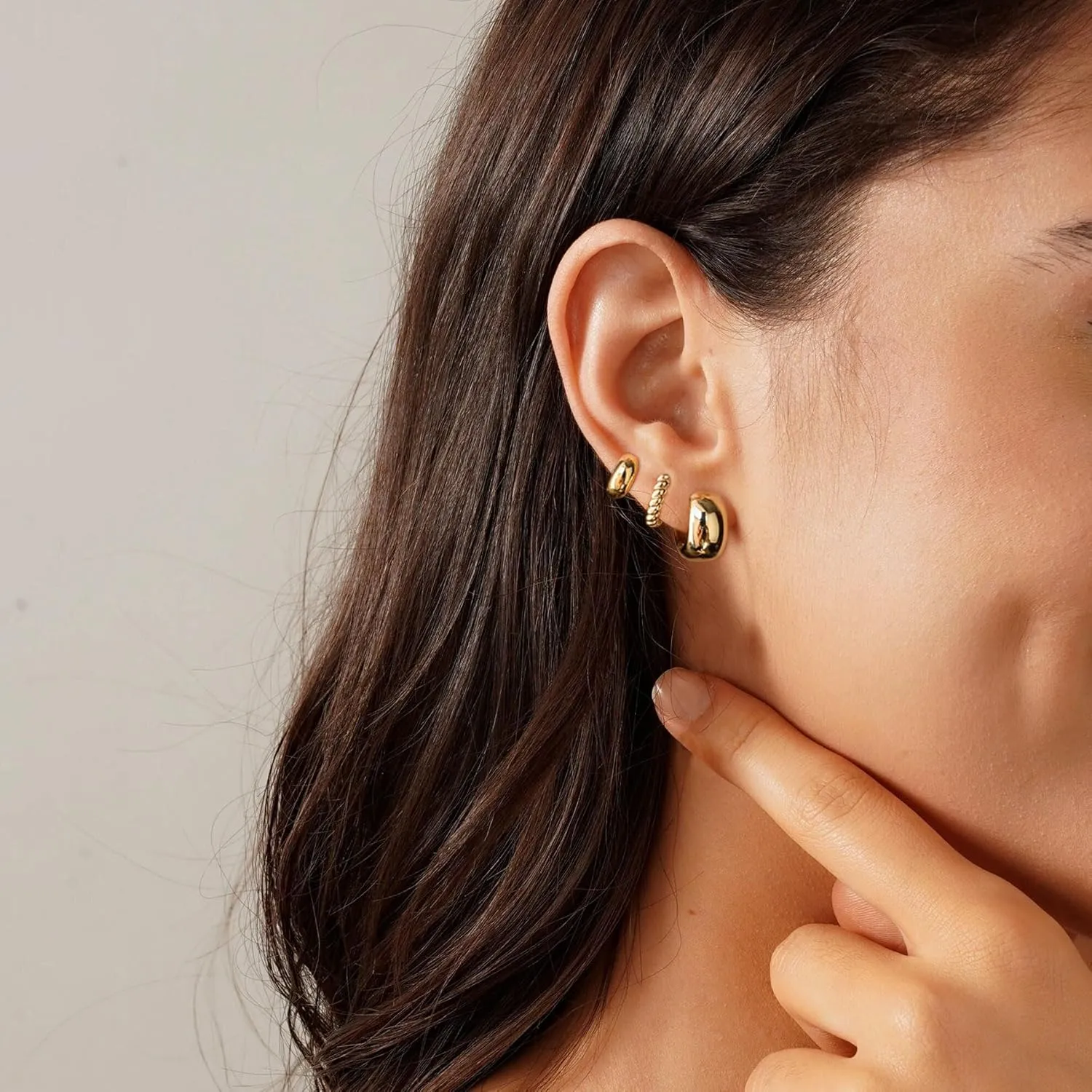 Ewrkbr 14k Gold Plated Pearl Hoop Earrings for Women - Dainty Huggie Stacks, Hypoallergenic Cute Cartilage Studs, Trendy Fashion Jewelry