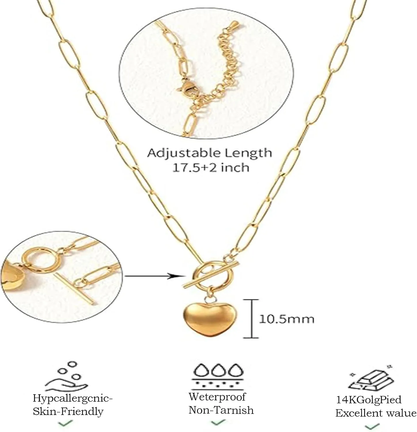 Exceptional Standard Gold Heart Necklace Puffy Heart Necklaces for Women Statement Necklace Long Layered Necklaces for Women Infinity Heart Necklace Metal Heart Pendant Choker Necklace