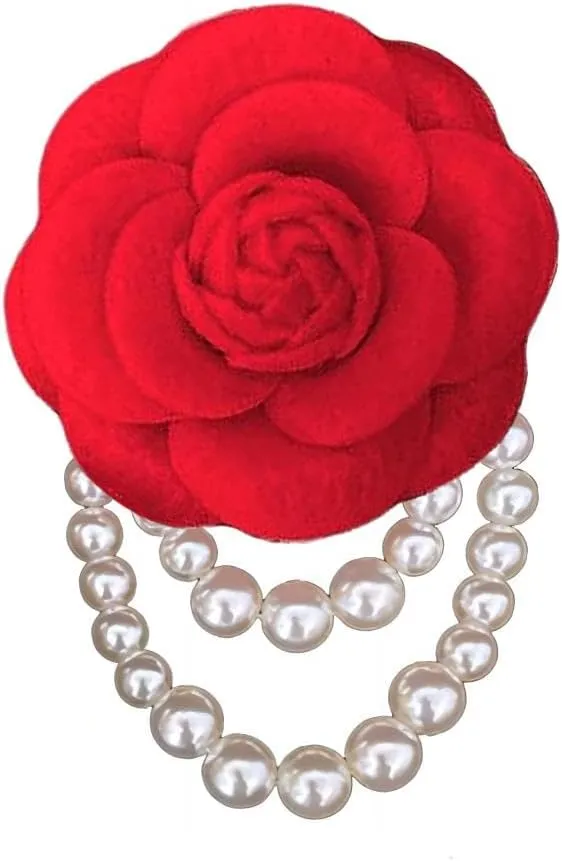 Fabric Camellia Flower Brooch Pins Pearl Tassel Brooches Hair Hairpin Headpieces Shawl Clips Shirt Jacket Wedding Clothes Accessories Jewelry for Women Fashion