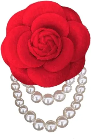Fabric Camellia Flower Brooch Pins Pearl Tassel Brooches Hair Hairpin Headpieces Shawl Clips Shirt Jacket Wedding Clothes Accessories Jewelry for Women Fashion
