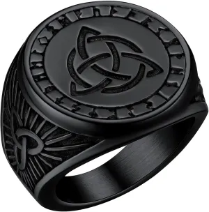 FaithHeart Norse Viking Rings, Stainless Steel/18K Gold Plated Vintage Celtic Knot/Nordic Valknut Rune Finger Ring Jewelry for Men Women Customizable