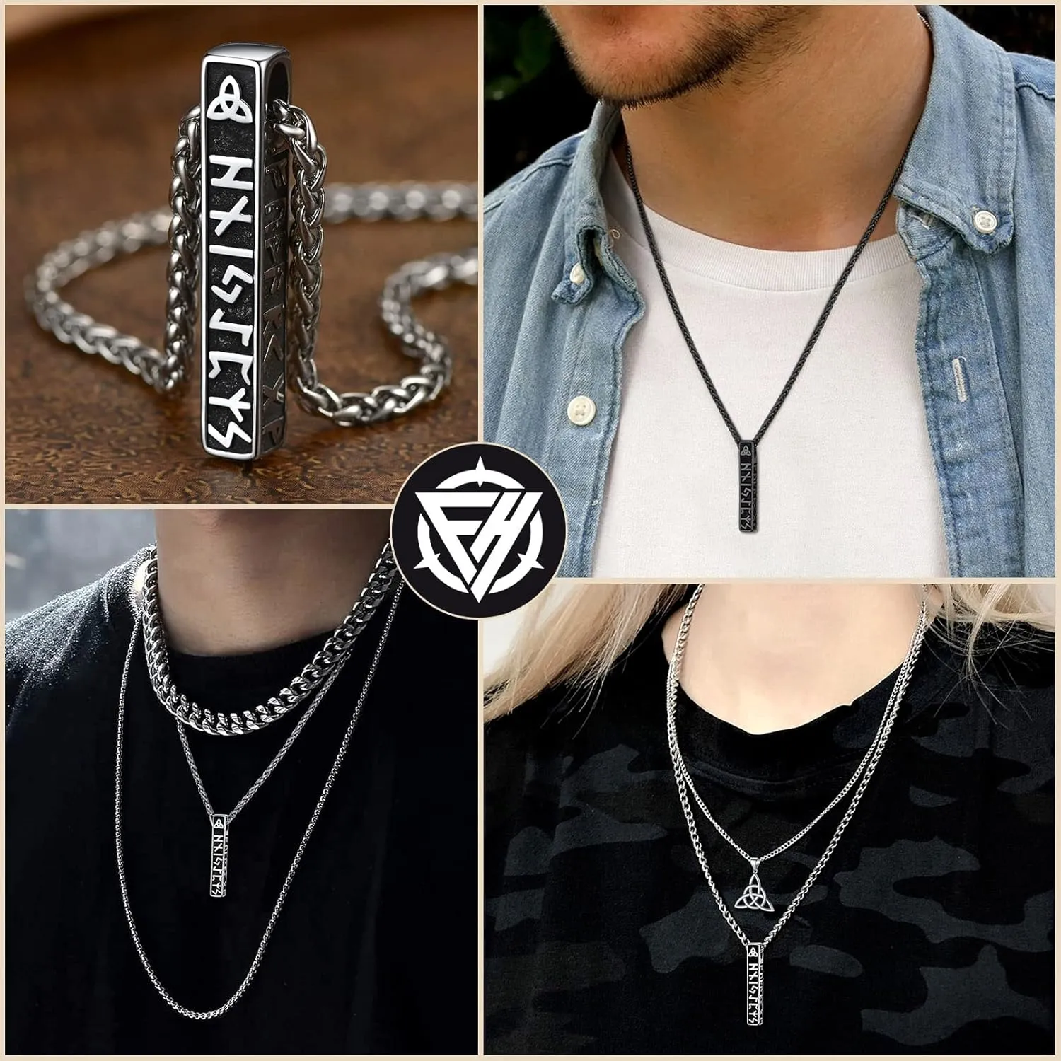FaithHeart Norse Viking Rune Necklace with Adjustable Braided Leather/Stainless Steel Rope Chains for Men Women, Vintage Amulet Jewelry Gift with Delicate Box