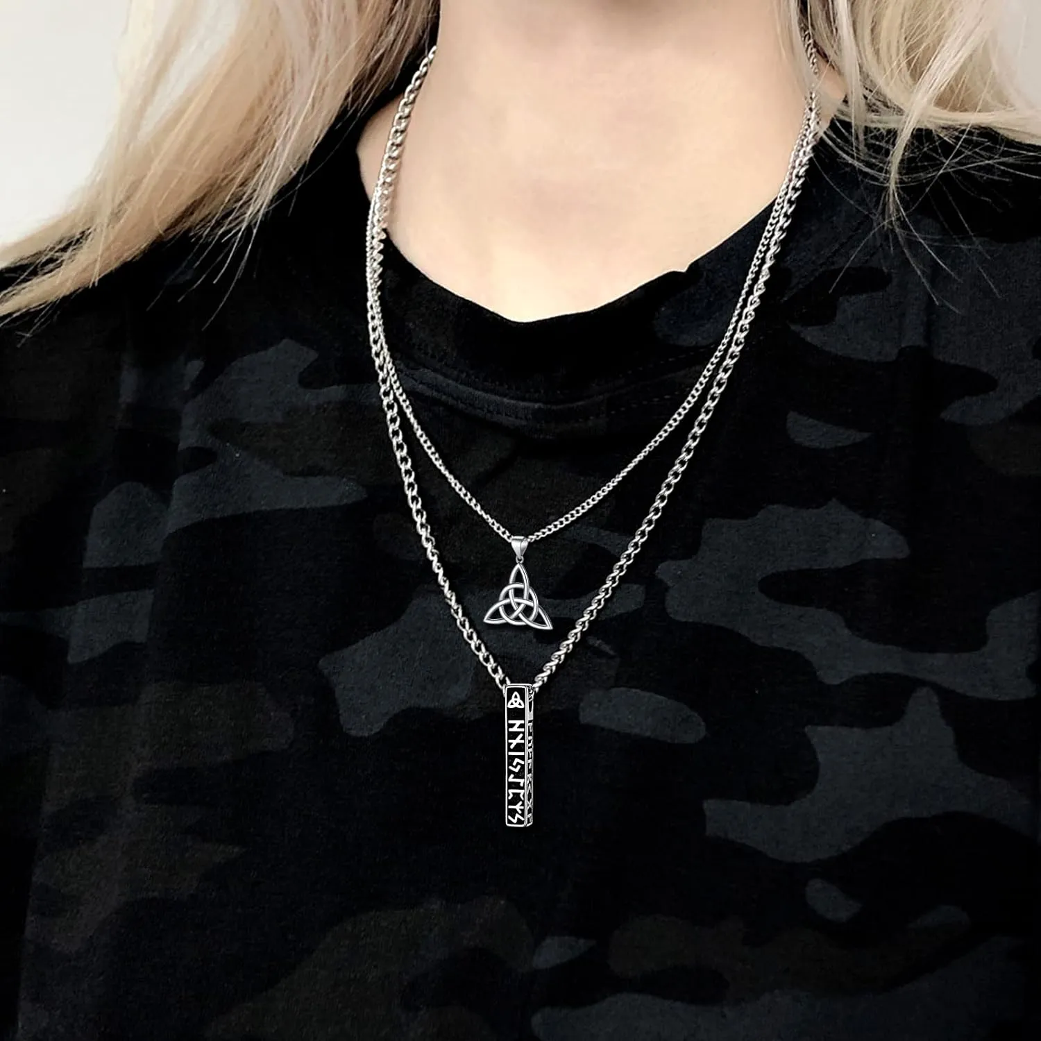 FaithHeart Norse Viking Rune Necklace with Adjustable Braided Leather/Stainless Steel Rope Chains for Men Women, Vintage Amulet Jewelry Gift with Delicate Box