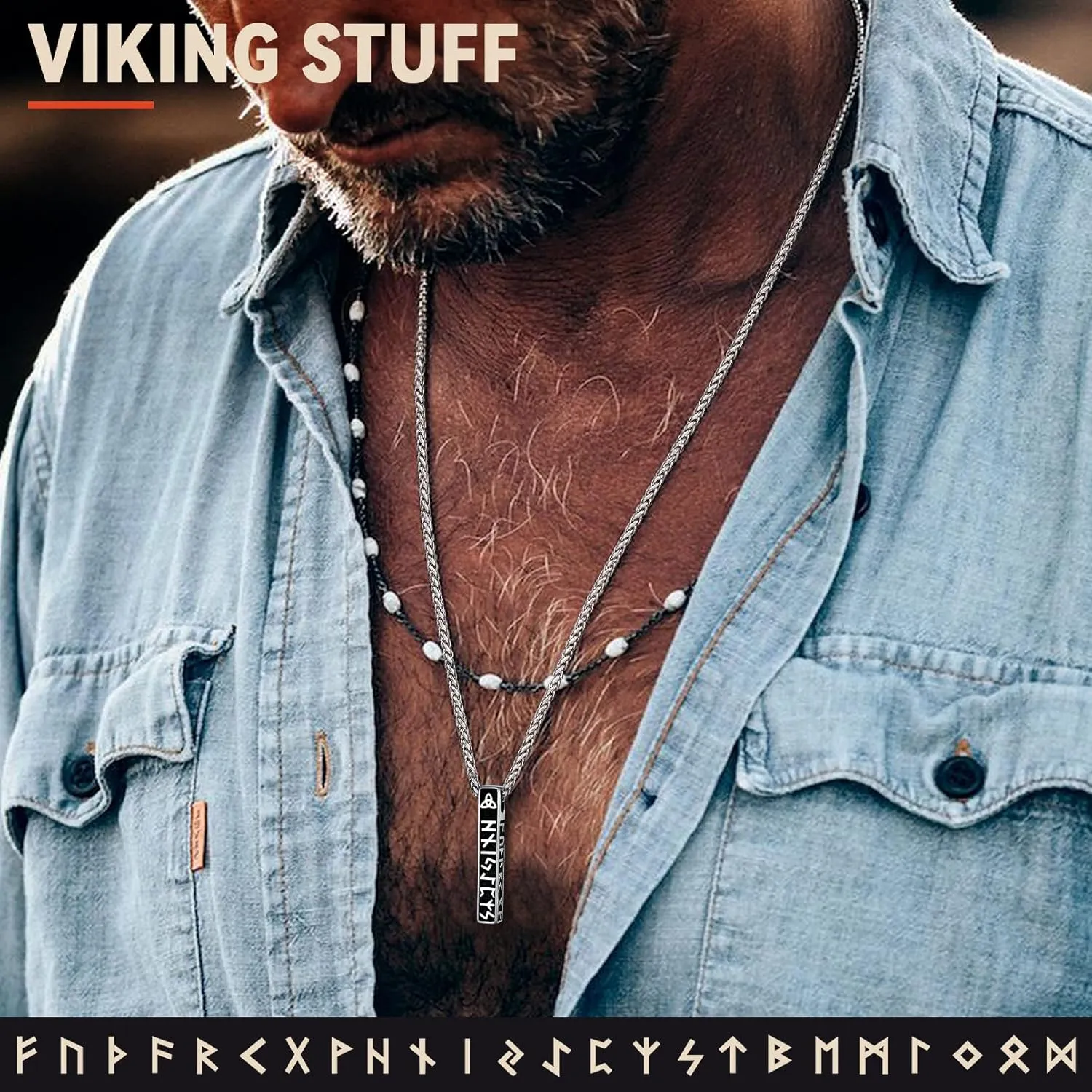 FaithHeart Norse Viking Rune Necklace with Adjustable Braided Leather/Stainless Steel Rope Chains for Men Women, Vintage Amulet Jewelry Gift with Delicate Box