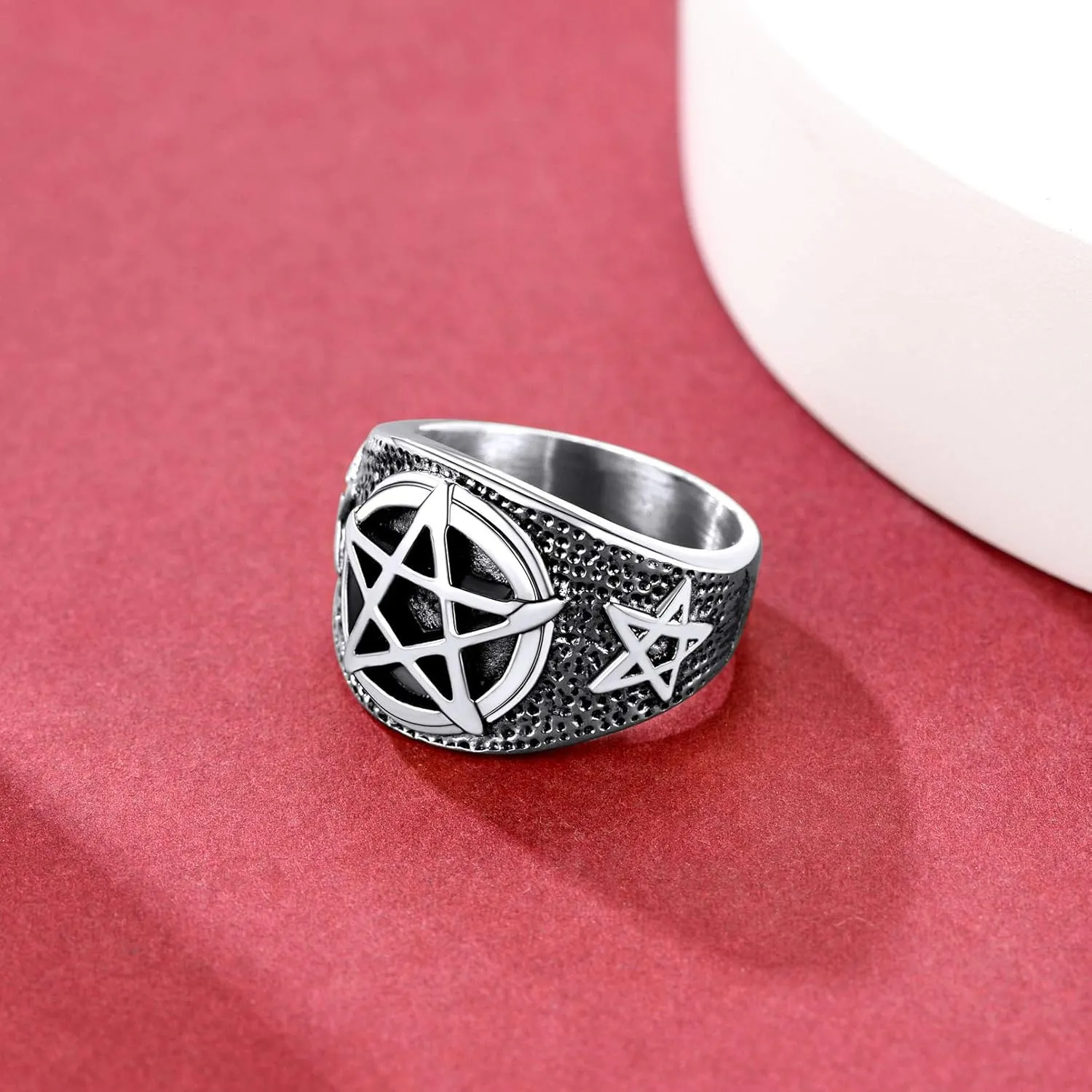 FaithHeart Satanic Jewelry Baphomet Goat Rings Sigil of Lucifer Satan Symbol Signet Ring for Men Woman Size 7/8/9/10/11/12/13/14 Personalized Custom