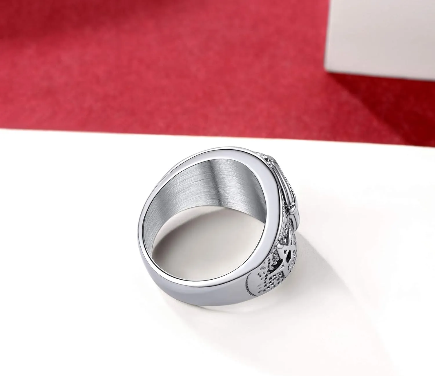 FaithHeart Satanic Jewelry Baphomet Goat Rings Sigil of Lucifer Satan Symbol Signet Ring for Men Woman Size 7/8/9/10/11/12/13/14 Personalized Custom