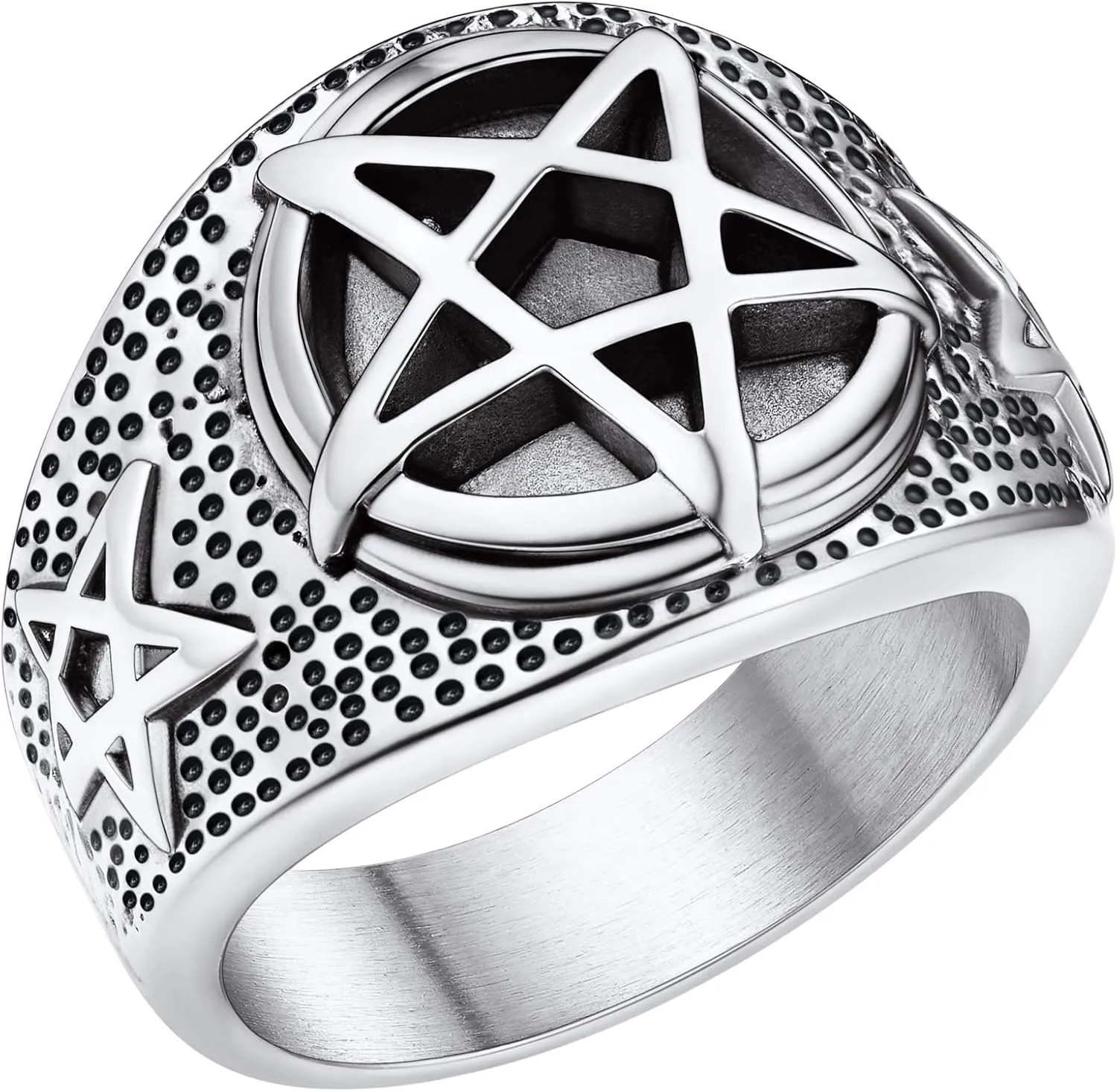 FaithHeart Satanic Jewelry Baphomet Goat Rings Sigil of Lucifer Satan Symbol Signet Ring for Men Woman Size 7/8/9/10/11/12/13/14 Personalized Custom