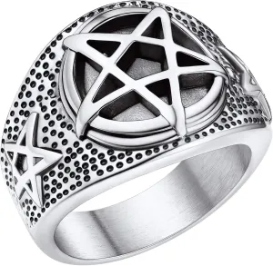 FaithHeart Satanic Jewelry Baphomet Goat Rings Sigil of Lucifer Satan Symbol Signet Ring for Men Woman Size 7/8/9/10/11/12/13/14 Personalized Custom