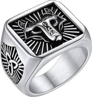 FaithHeart Wolf Head Signet Rings for Men Women Stainless Steel Norse Viking Ring Size 7/8/9/10/11/12/13/14 Personalized Custom