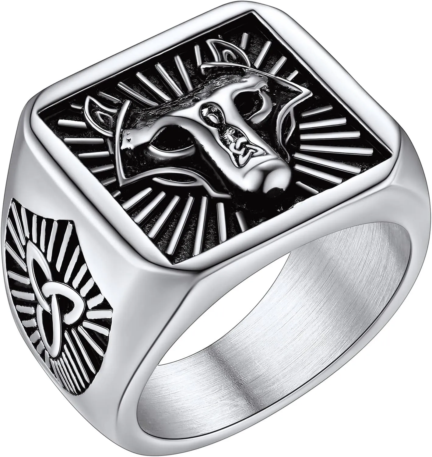 FaithHeart Wolf Head Signet Rings for Men Women Stainless Steel Norse Viking Ring Size 7/8/9/10/11/12/13/14 Personalized Custom
