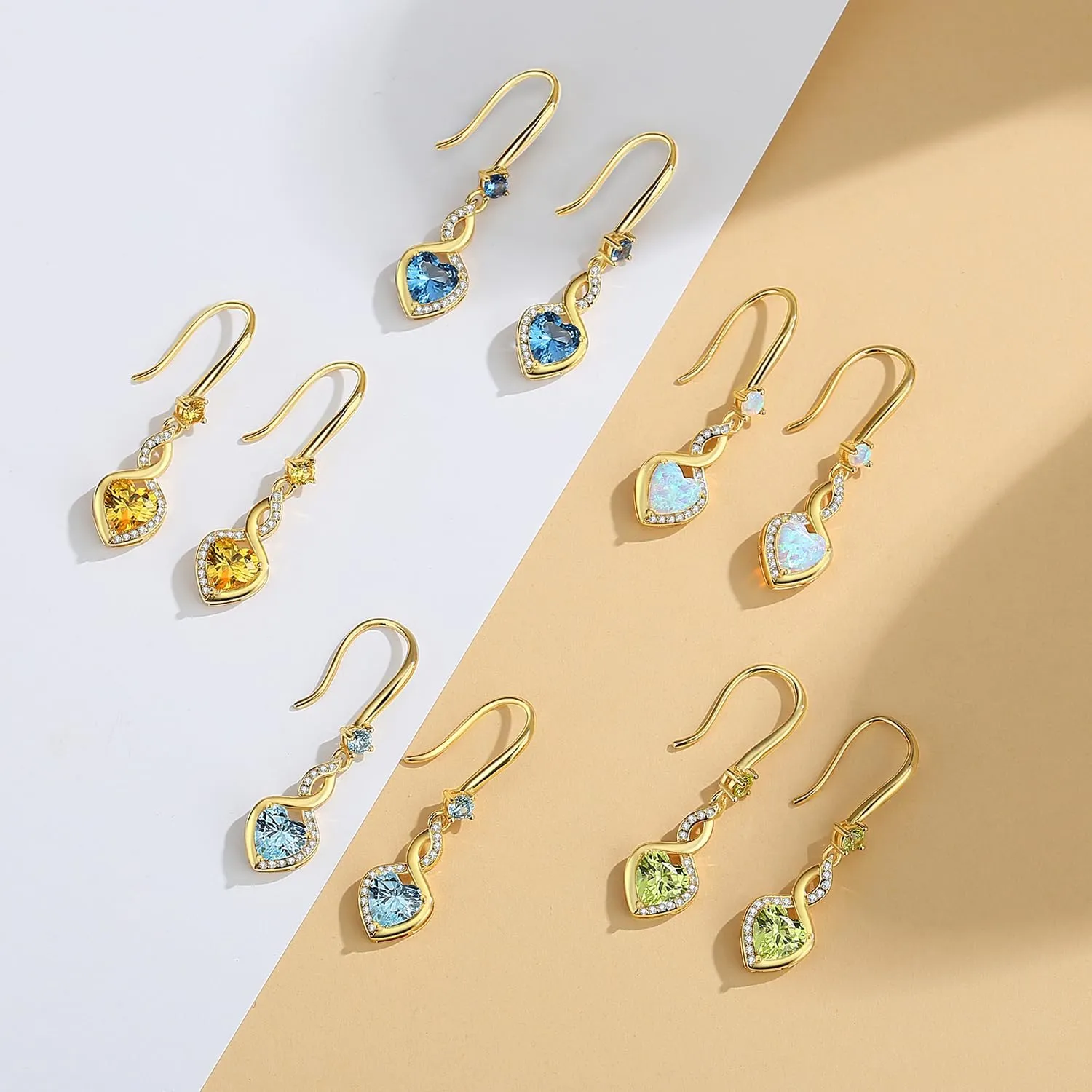 FANCIME Heart Infinity Dangle Drop Earrings 925 Sterling Silver Heart Gemstone Birthstone Earring Fine Jewelry Birthday Gifts for Women