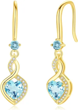 FANCIME Heart Infinity Dangle Drop Earrings 925 Sterling Silver Heart Gemstone Birthstone Earring Fine Jewelry Birthday Gifts for Women