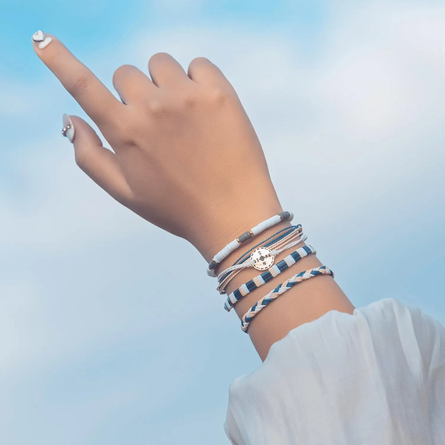 FANCY SHINY Beaded String Bracelets Compass Charm Clay Beads Boho Bracelet Stack Friendship Bracelets for Women