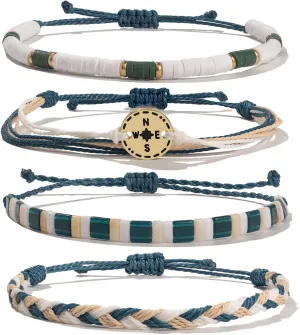 FANCY SHINY Beaded String Bracelets Compass Charm Clay Beads Boho Bracelet Stack Friendship Bracelets for Women