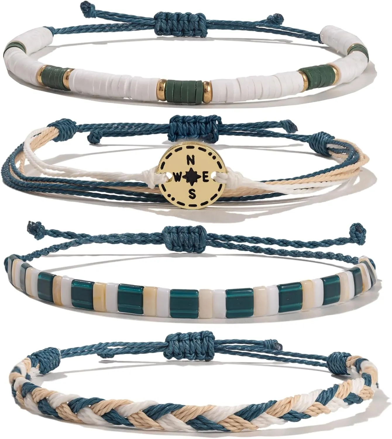 FANCY SHINY Beaded String Bracelets Compass Charm Clay Beads Boho Bracelet Stack Friendship Bracelets for Women