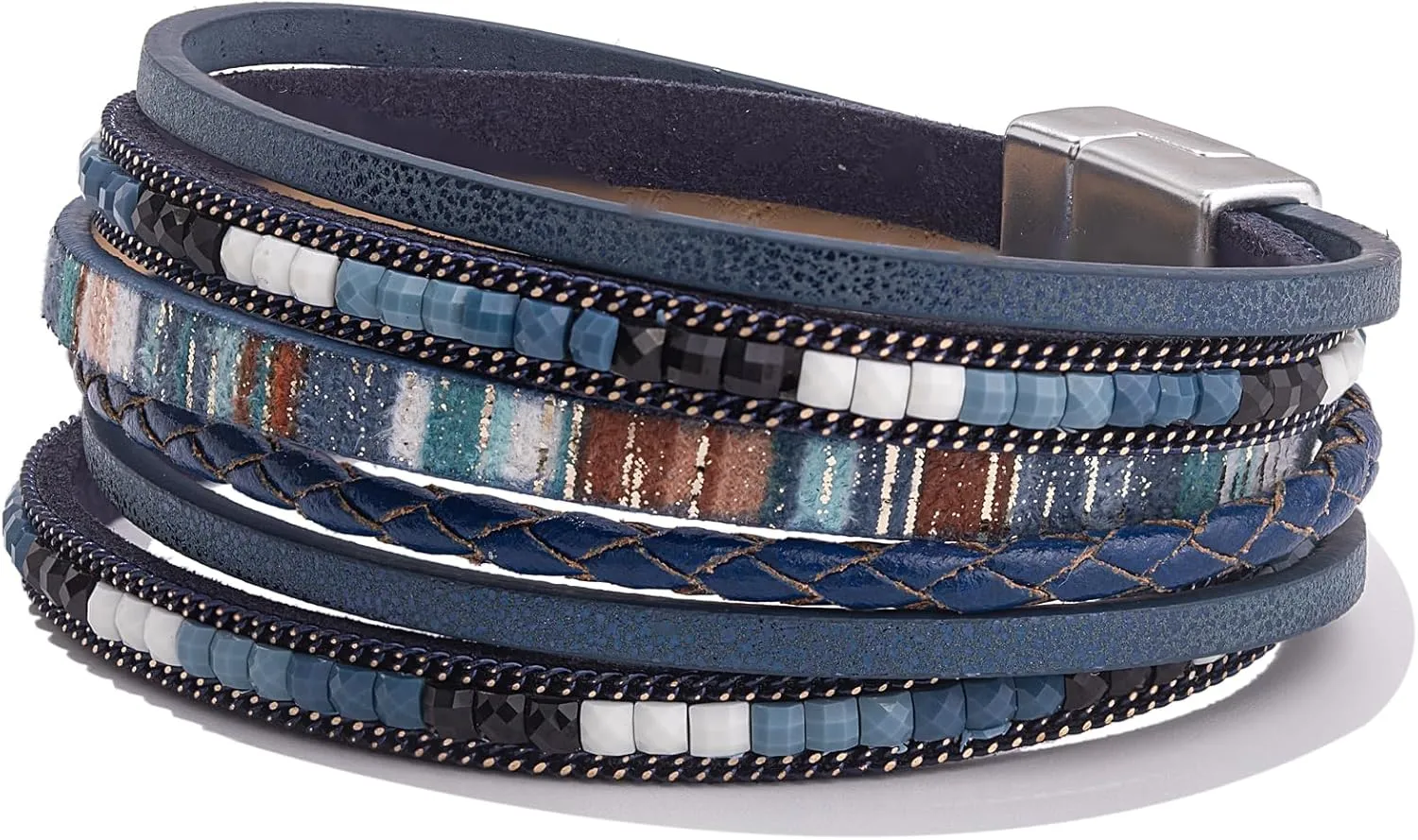FANCY SHINY Boho Leather Wrap Bracelets Trendy Layered Bracelets with Magnetic Clasp Strackable Bohemian Jewelry Gifts for Women