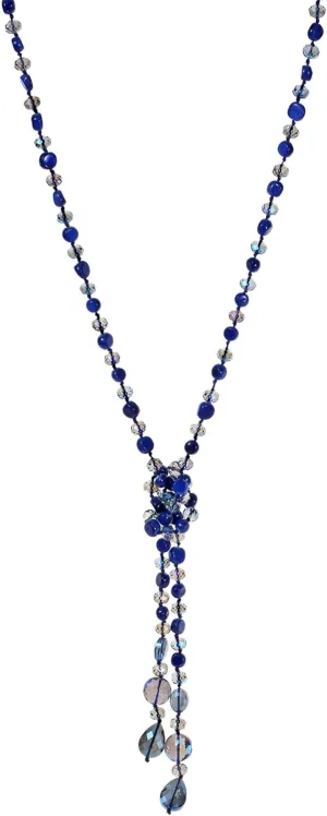 Fashion Beads Knotted Necklace Long Strand With Dangling Accents Sparkly Teardrop Crystal Handmade Wrap Beaded Necklaces for Women Fashion Costume Jewelry