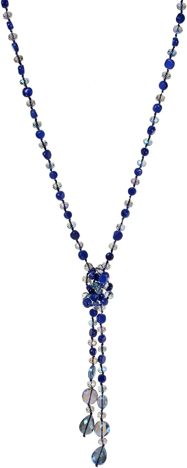 Fashion Beads Knotted Necklace Long Strand With Dangling Accents Sparkly Teardrop Crystal Handmade Wrap Beaded Necklaces for Women Fashion Costume Jewelry