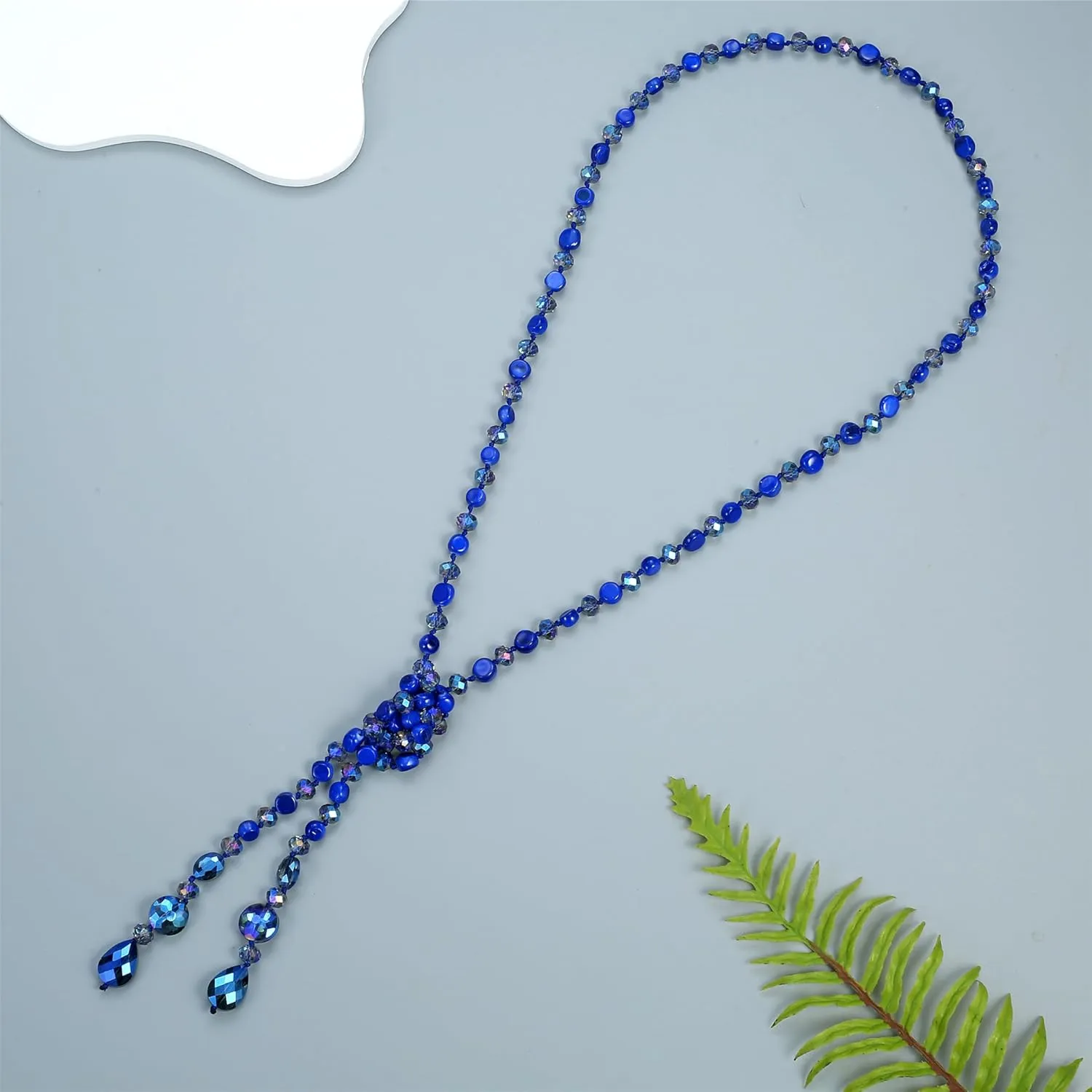 Fashion Beads Knotted Necklace Long Strand With Dangling Accents Sparkly Teardrop Crystal Handmade Wrap Beaded Necklaces for Women Fashion Costume Jewelry