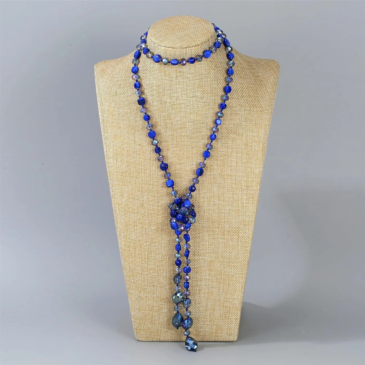 Fashion Beads Knotted Necklace Long Strand With Dangling Accents Sparkly Teardrop Crystal Handmade Wrap Beaded Necklaces for Women Fashion Costume Jewelry