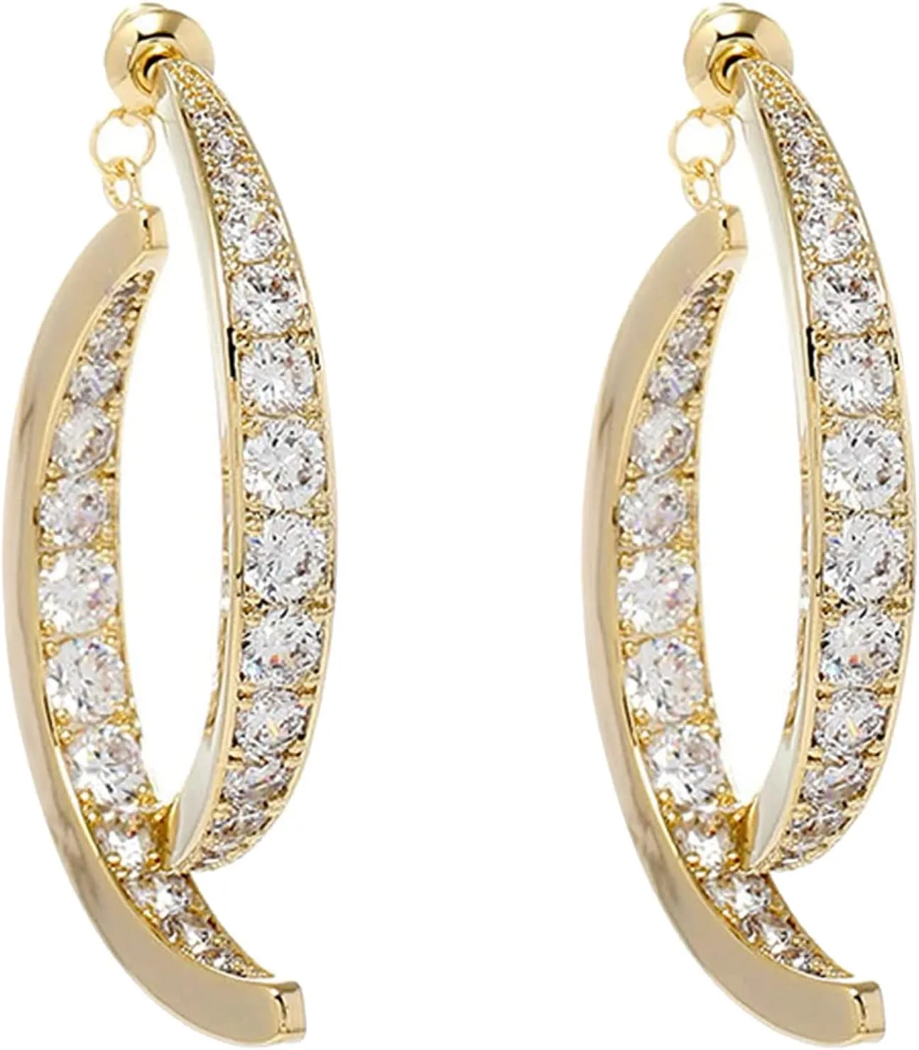Fashion Cross Curved Earrings for Women,Crescent Moon Earrings Dangle Zircon Curved Stick Front Back Linear Drop Earrings Cross Curved Ear Cuff Earrings for Women(Gold)