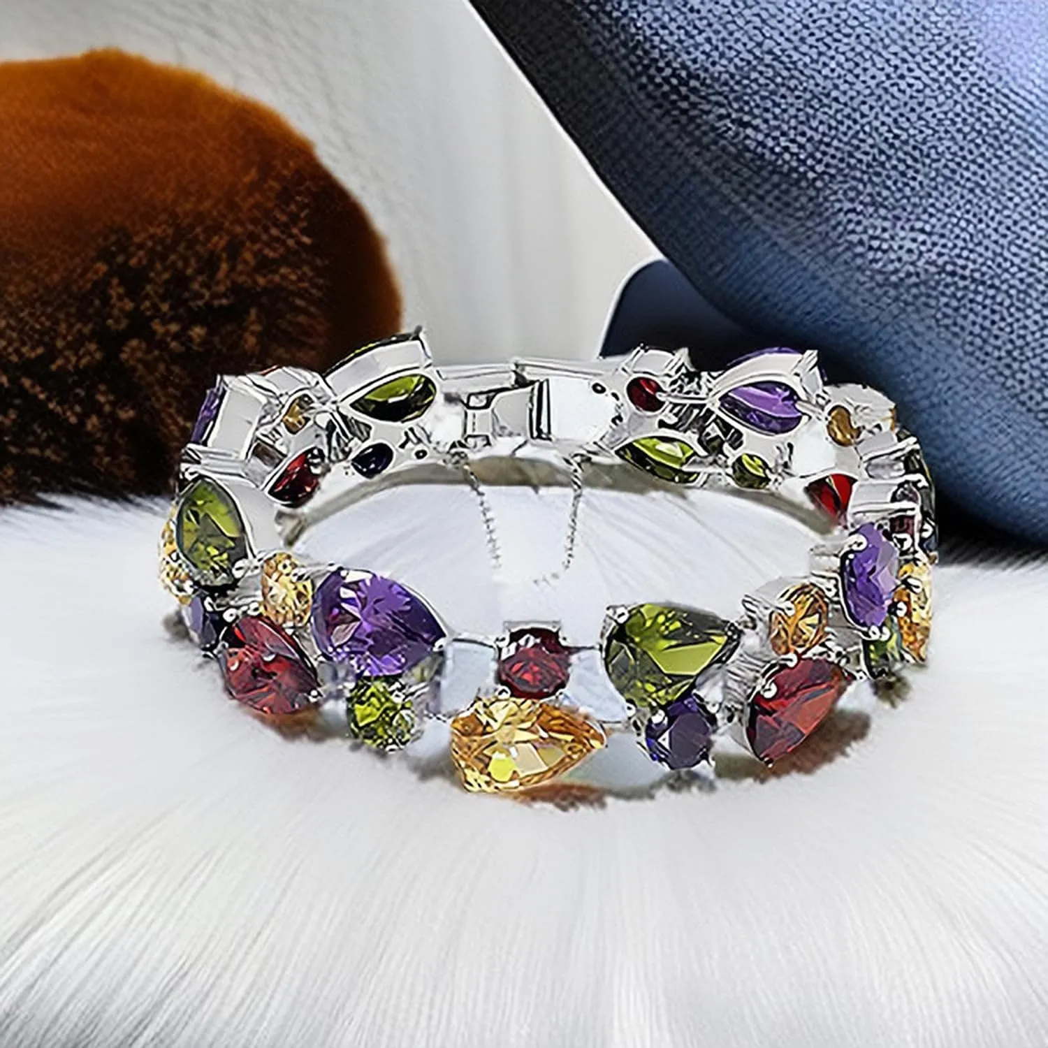 Fashion Gemstone Silver Bracelets, Silver Jewelry for Women Bracelet, Amethyst Garnet Morganite Peridot Women Jewelry Bracelets