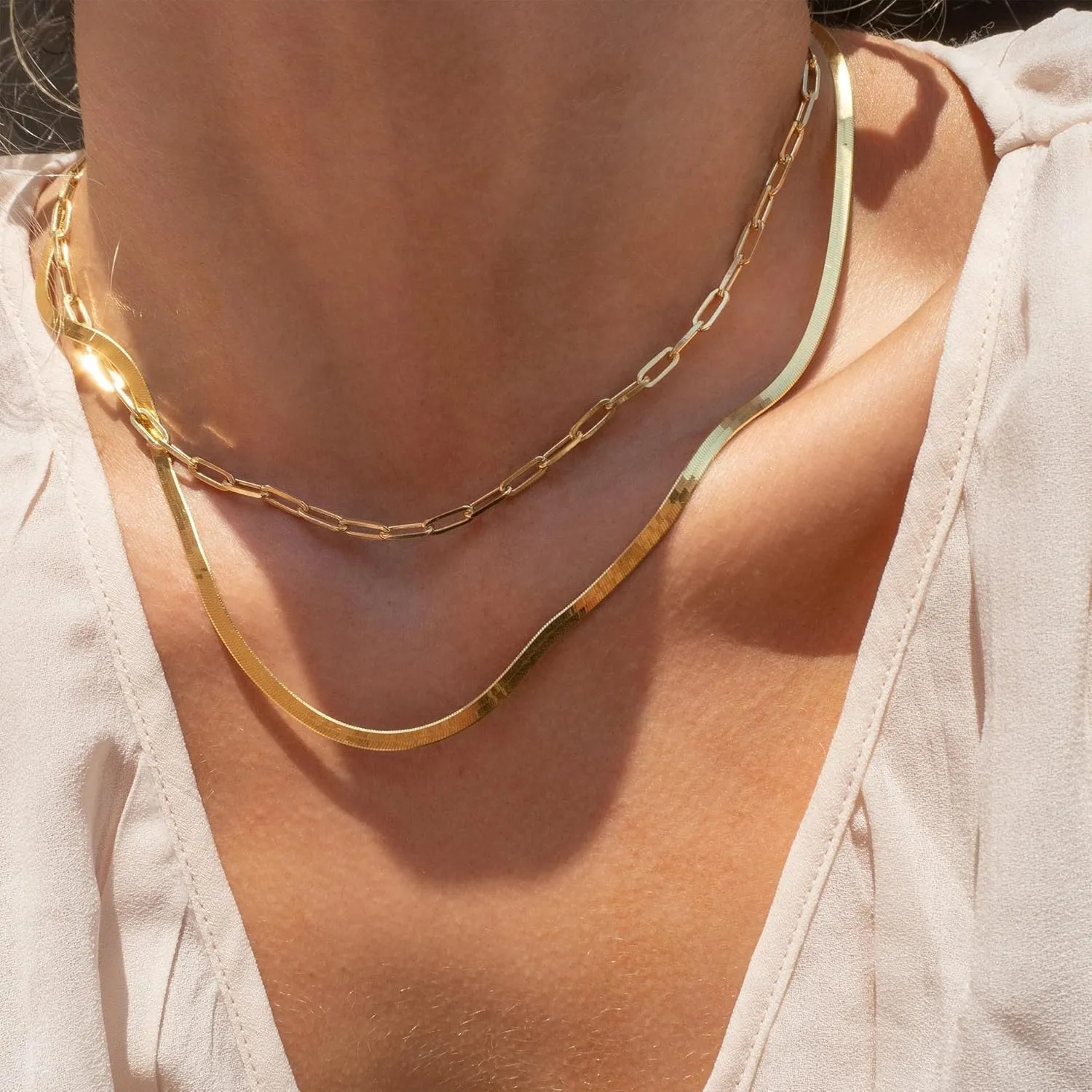 FAXHION 6PCS Gold Layered Chain Necklaces for Women,18k Gold Dainty CZ Choker Necklace Trendy, Adjustable Layering Necklace Set for Women Gifts