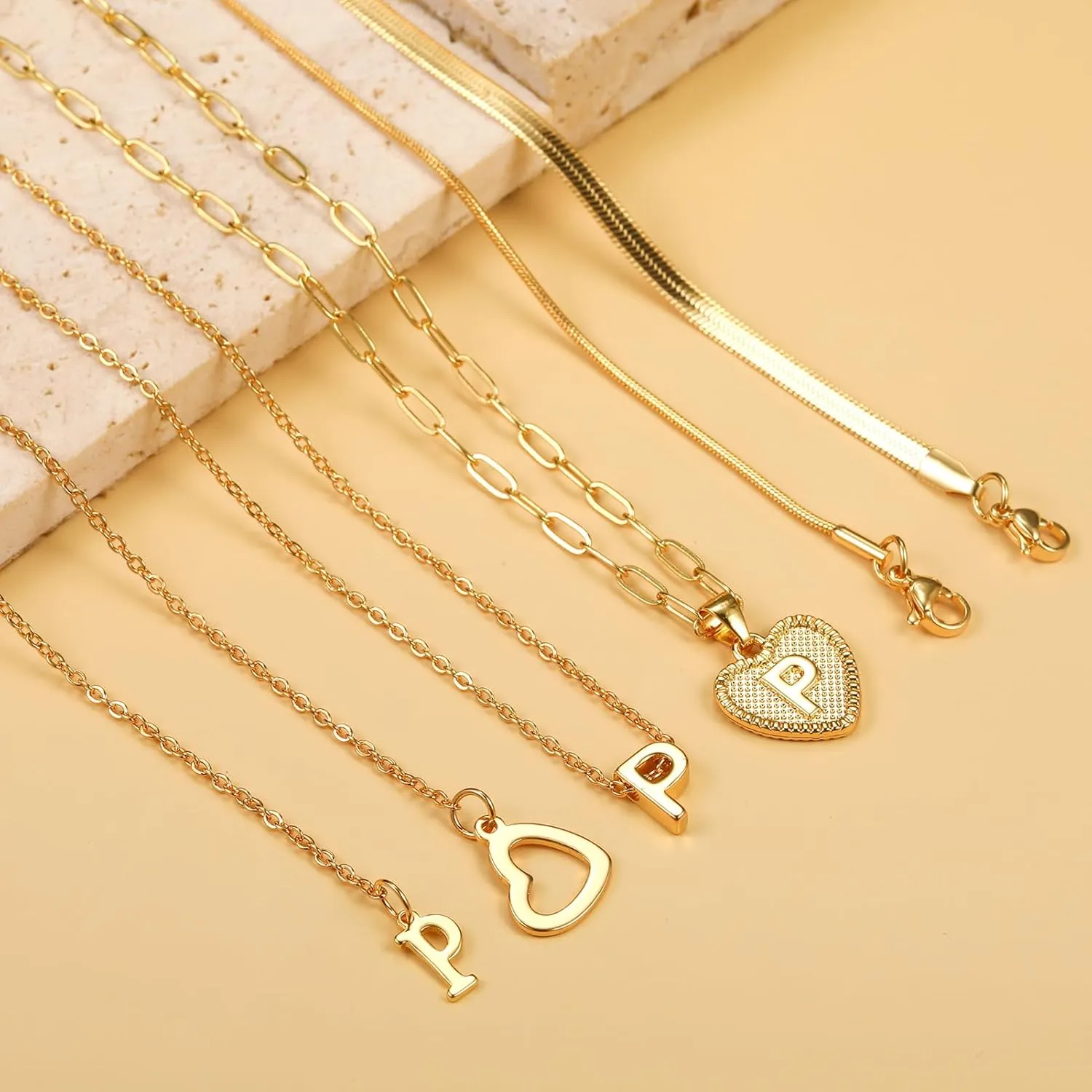 FAXHION Gold Initial Necklaces for Women, 3 Pcs 14K Gold Plated Letter Heart Pendant Necklaces, Dainty Gold Letter Necklace Set Layering Choker Necklace for Gift