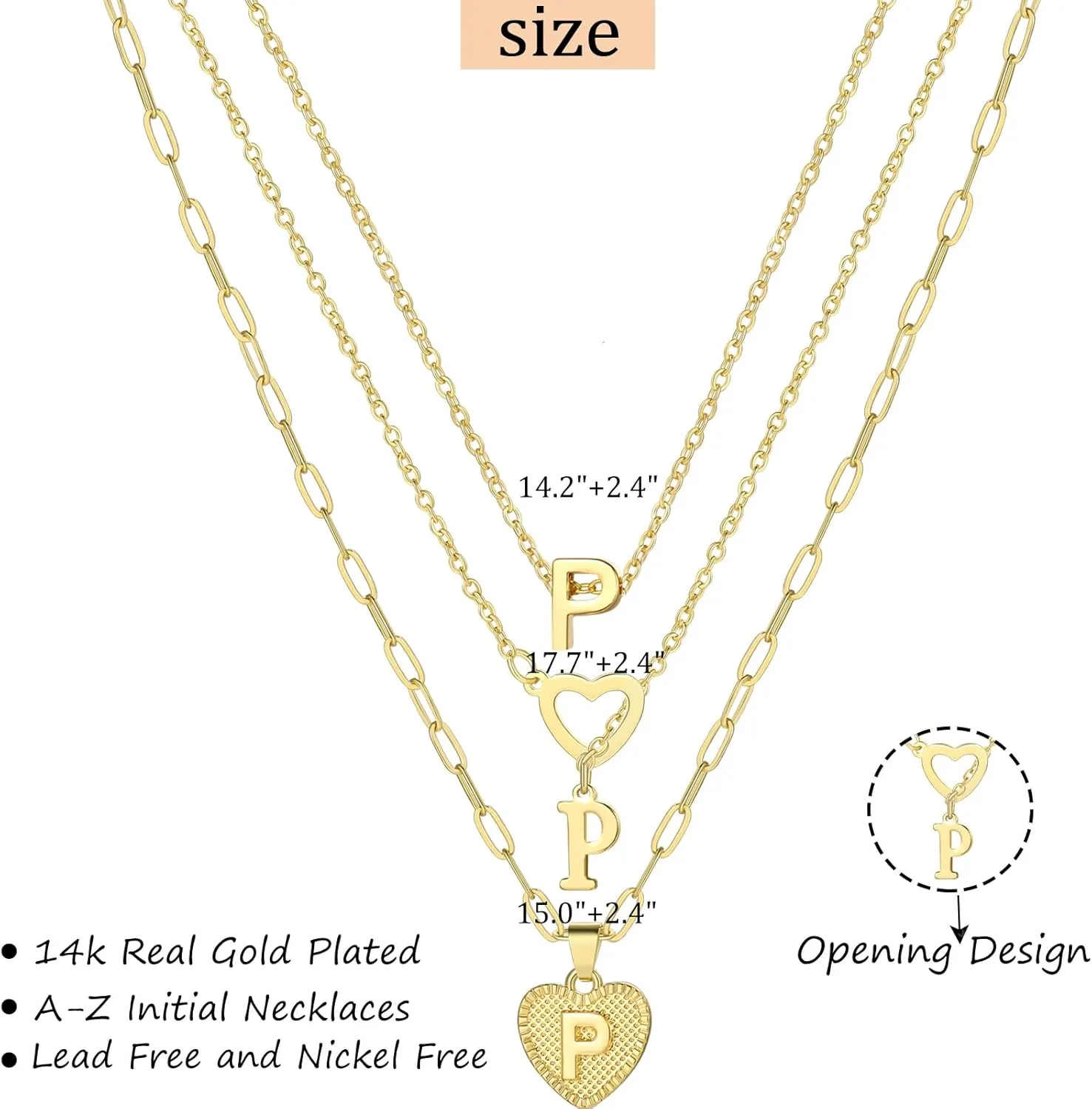 FAXHION Gold Initial Necklaces for Women, 3 Pcs 14K Gold Plated Letter Heart Pendant Necklaces, Dainty Gold Letter Necklace Set Layering Choker Necklace for Gift