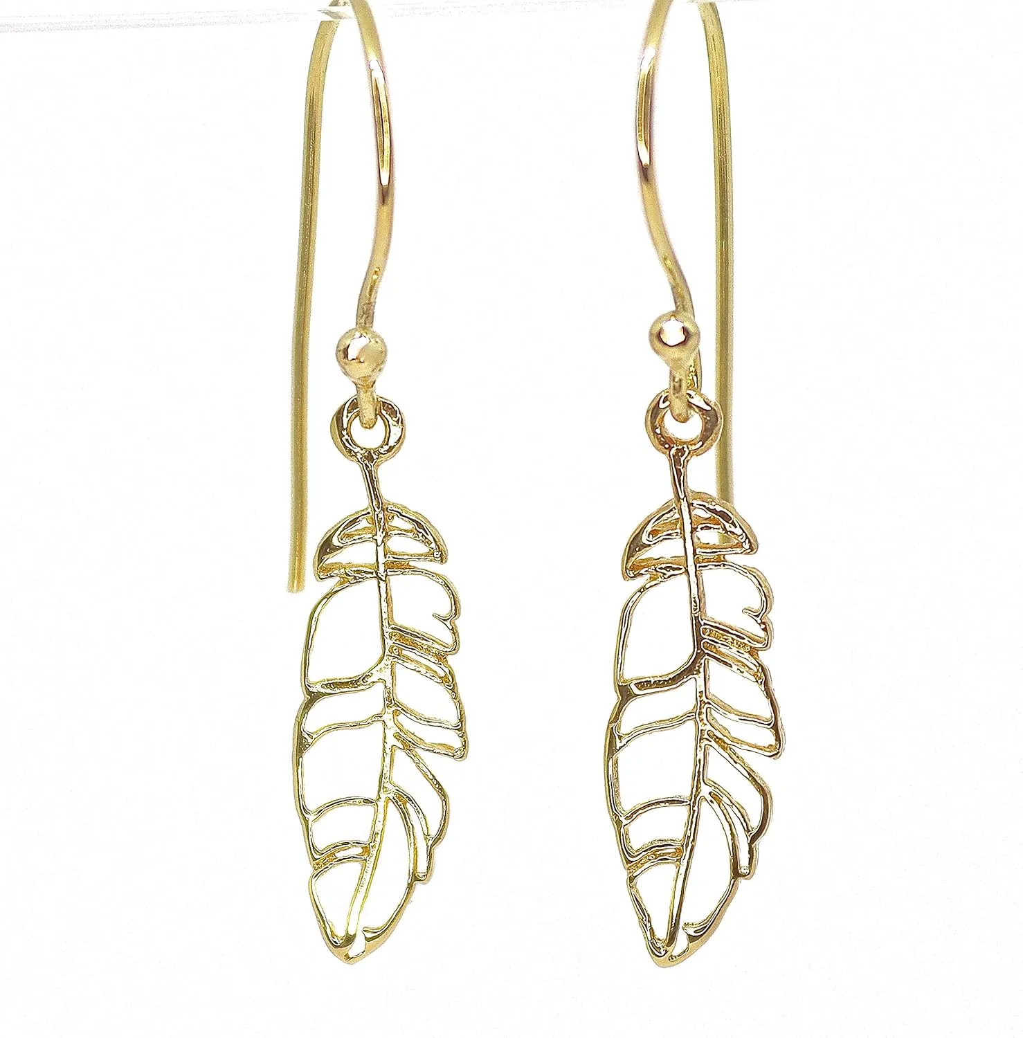 Feather Earrings, 14k gold plating dangle earrings, Dainty Earrings, Unique Gift for Women and Girls, Lightweight gold earrings, Handmade Boho Jewelry