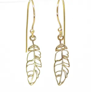 Feather Earrings, 14k gold plating dangle earrings, Dainty Earrings, Unique Gift for Women and Girls, Lightweight gold earrings, Handmade Boho Jewelry