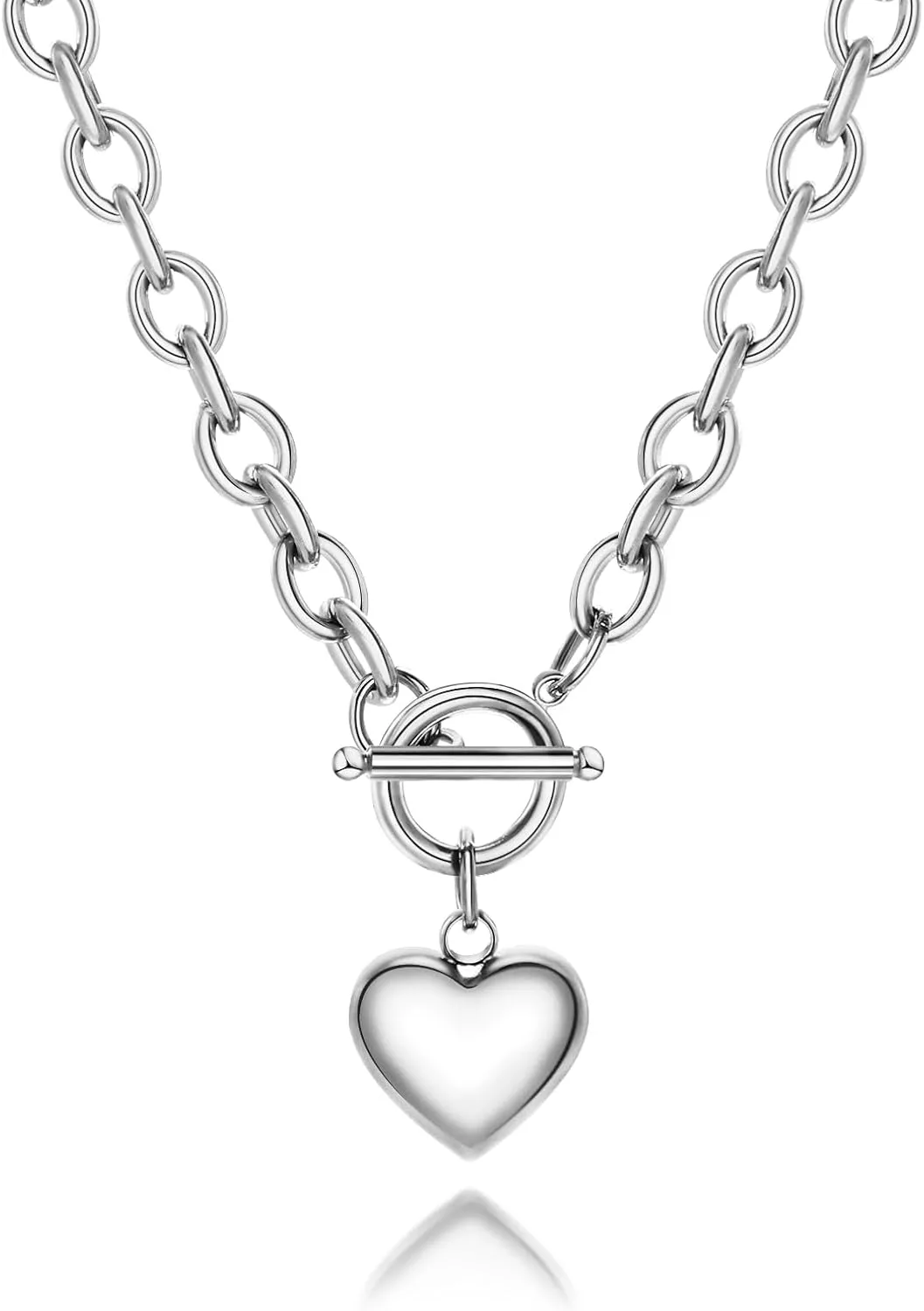 FEEL STYLE Chunky Gold Necklace for Women - 18K Gold Plated Heart Lock Charm Necklace - Cuban Chain Link U Shaped Bamboo Paperclip Choker Necklace - Statement Jewelry Gifts for Women