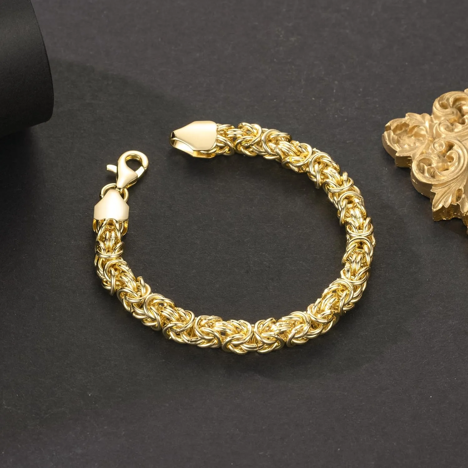 FEGER 14K Gold Byzantine Link Chain Bracelet for Women and Men Stackable Gold Bracelets Gift (6.5''-8.5'')