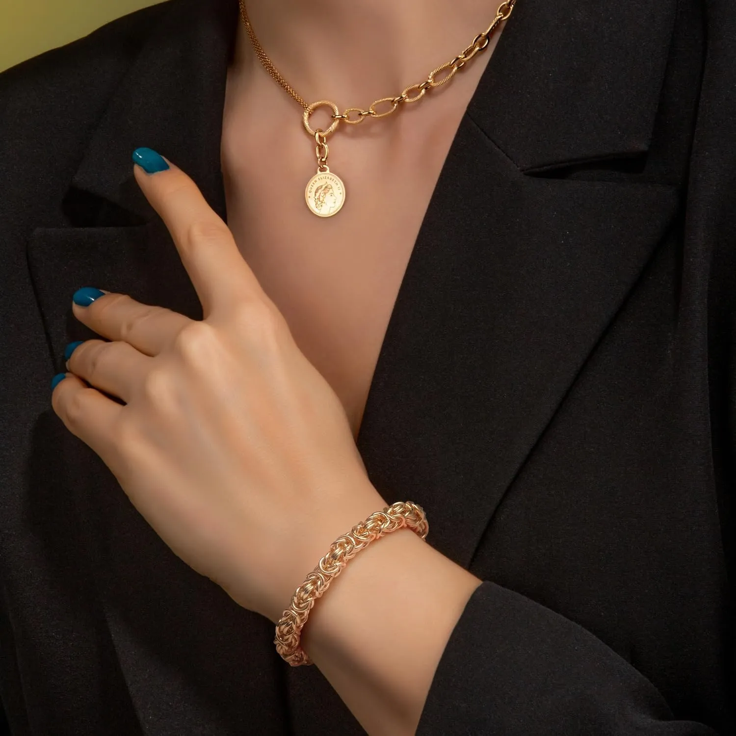 FEGER 14K Gold Byzantine Link Chain Bracelet for Women and Men Stackable Gold Bracelets Gift (6.5''-8.5'')