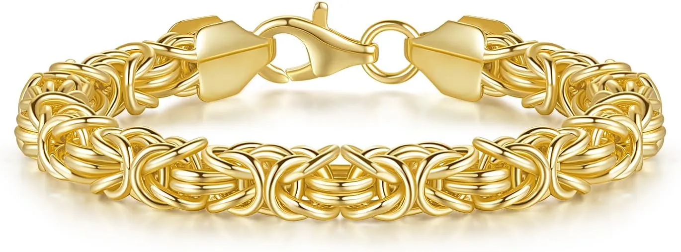 FEGER 14K Gold Byzantine Link Chain Bracelet for Women and Men Stackable Gold Bracelets Gift (6.5''-8.5'')
