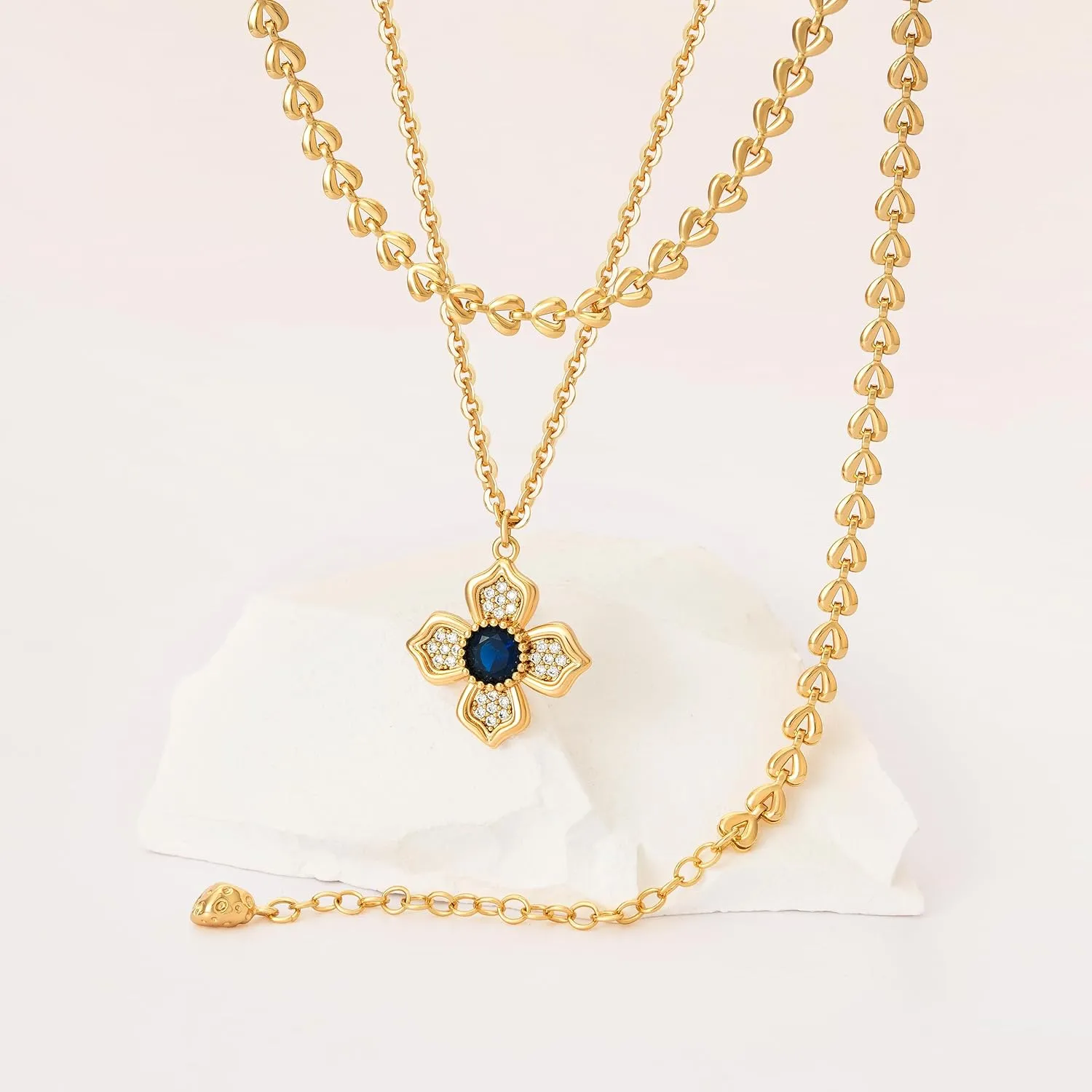 Fettero Layered Gold Necklaces for Women Dainty Necklace 14K Gold Plated Layered Necklaces Trendy Charm Floral Clover Pendant Necklace Stack Neckalce Jewelry Set for Engagement Birthday