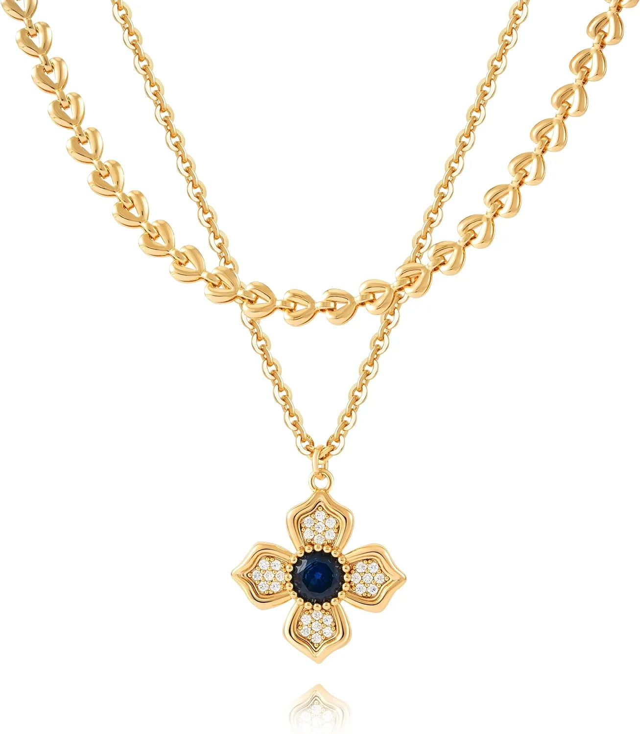 Fettero Layered Gold Necklaces for Women Dainty Necklace 14K Gold Plated Layered Necklaces Trendy Charm Floral Clover Pendant Necklace Stack Neckalce Jewelry Set for Engagement Birthday