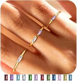 FIASASO 3Pcs Dainty Birthstone Rings for Women Mother - 18K Gold Plated Stackable Birth Stone Ring Non Tarnish Adjustable Green Gem Stone Stacking Rings Set