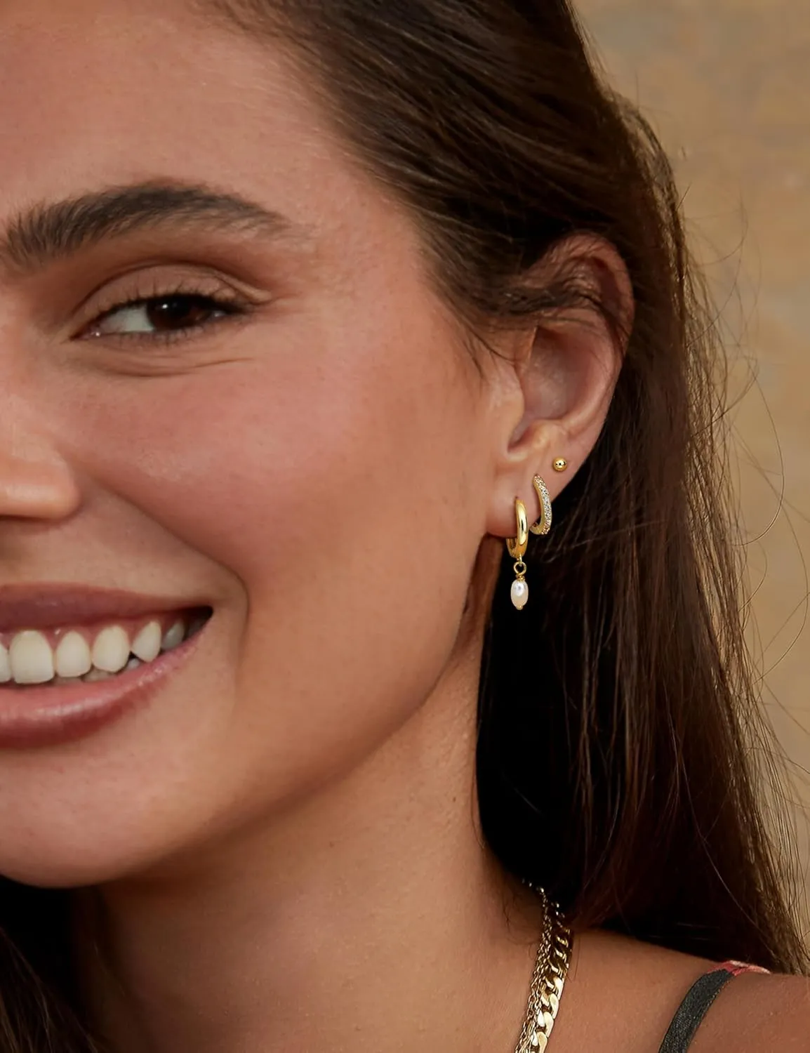 FIBO STEEL 14K Gold Earrings for Women - 925 Sterling Silver Hypoallergenic Earrings Set for Multiple Piercing - Cartilage Dainty Small Huggie Hoop Stud Earring Stacks for Sensitive Ears